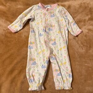 Ishtex Baby Girl Easter Bunny Chick Converter Gown Romper Pink Trim NB